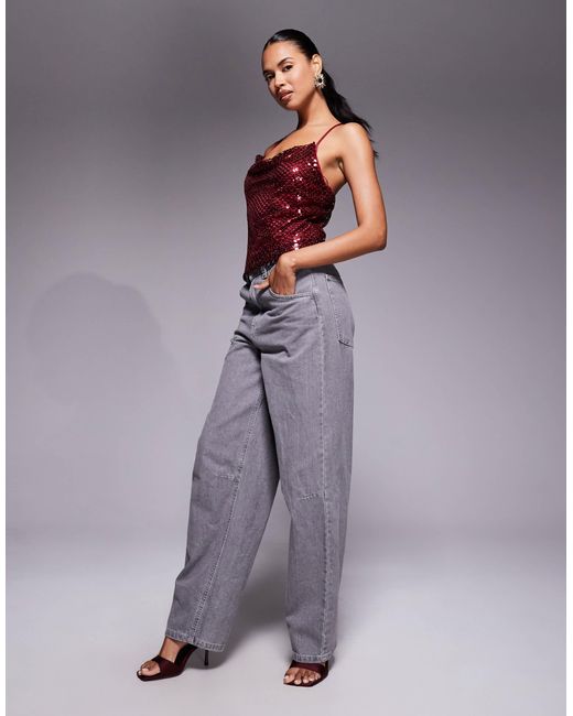 River Island Red Sequin Drape Cami Top