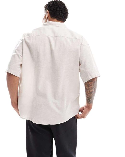 Jack & Jones White Oversized Utility Pocket Linen Shirt for men