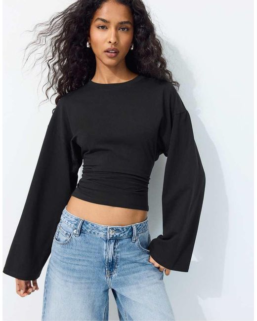 Stradivarius Blue Long Sleeve Fitted Waist T-shirt