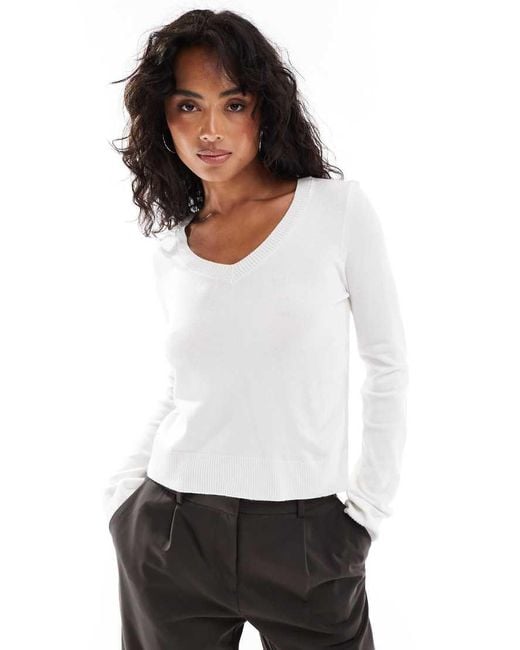 Stradivarius White V Neck Jumper