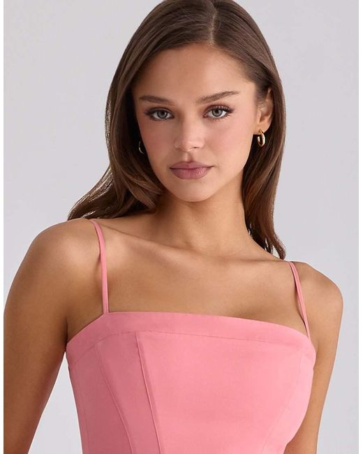 House Of Cb Pink Dolly Raspberry Cotton Flared Midi Sundress