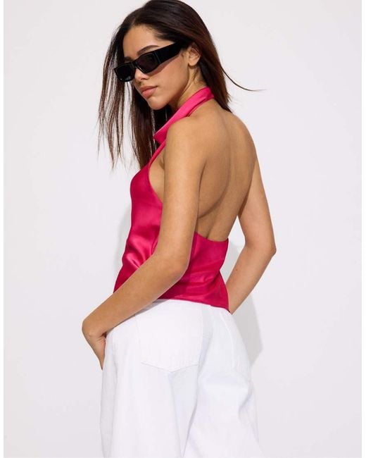 Stradivarius Pink Satin Effect Halter Top
