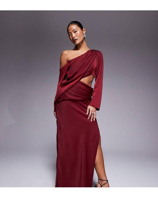 ASOS Red Asos Design Petite Fallen Shoulder Maxi Dress With Cutout Waist