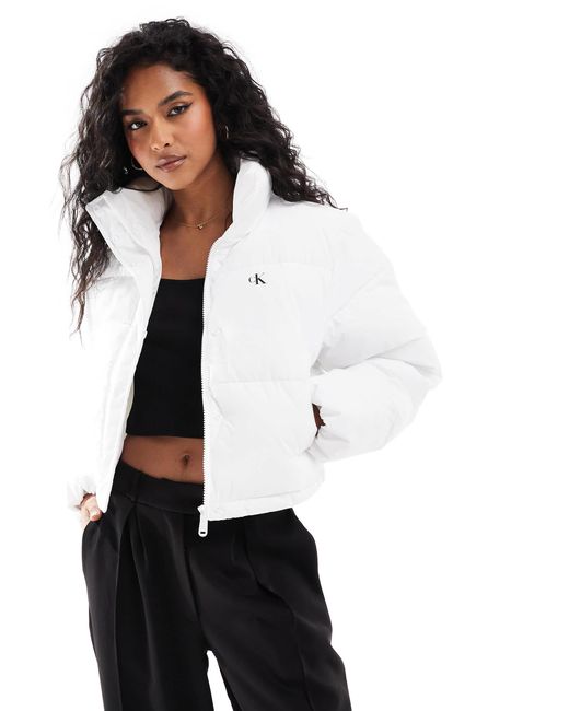 Calvin Klein White Cropped Puffer Jacket