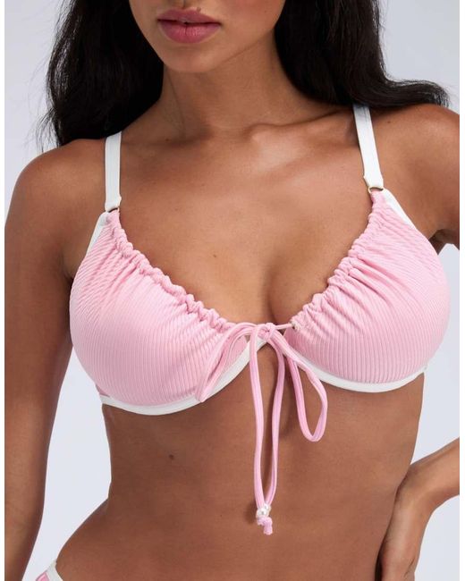 Boux Avenue Ibiza Piped Plunge Bikini Top Underwired With Pearl Detail