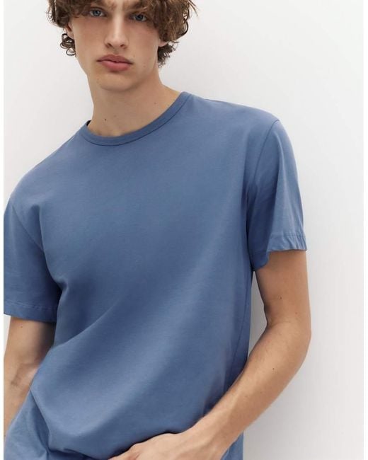 Pull&Bear Blue Slim Fit Basic T-shirt for men