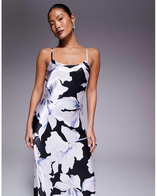 Forever New Blue Satin Scoop Neck Cami Slip Maxi Dress