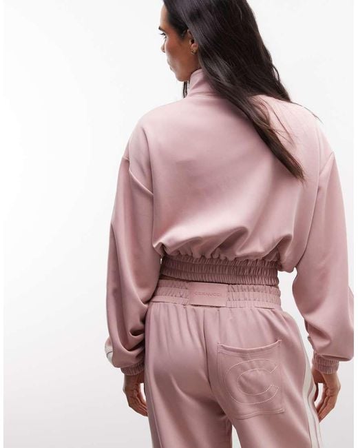 CERNUCCI Pink Funnel Neck Cropped Double-zip Jacket With Sleeve Taping