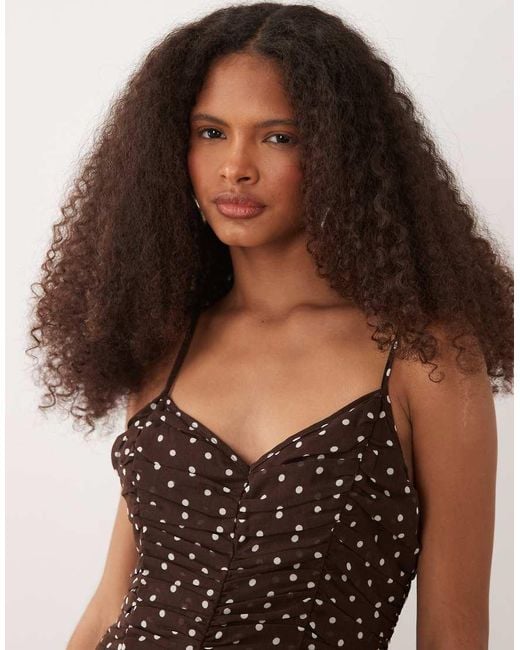 Mango Brown Strappy Maxi Dress With Ruched Waist