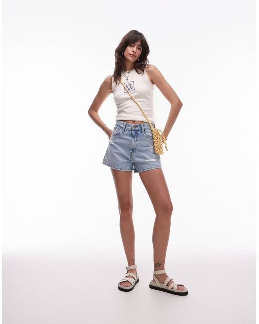 Levi's Blue High Waisted Distressed Mom Shorts