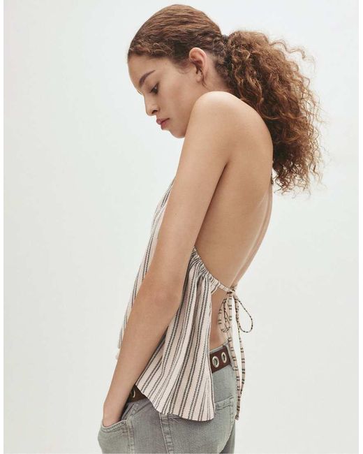 Top Allacciato Al Collo A Righe di Pull&Bear in Natural