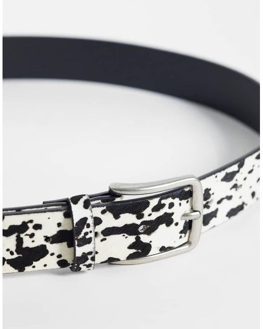 ASOS White Cow Print Cowhide Hair Belt With Silver Buckle for men