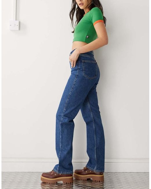 Weekday Blue Rowe Extra High Waist Regular Fit Straight Leg Jeans