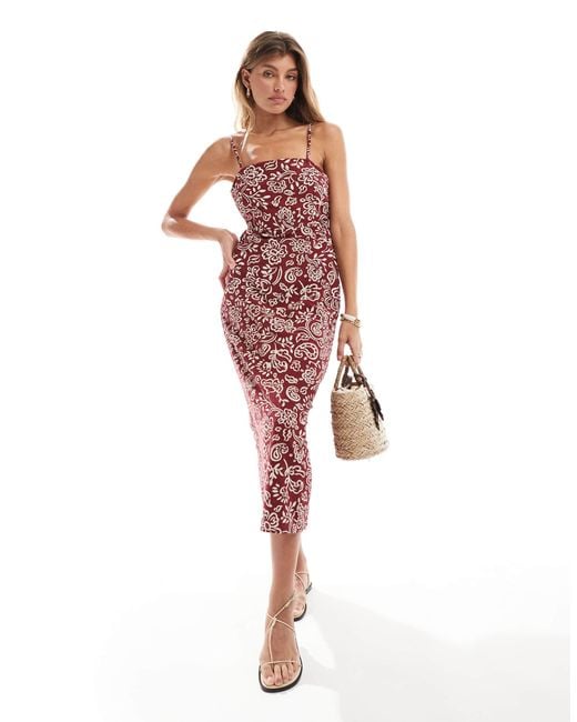 ONLY Red Back Tie Detail Midi Dress