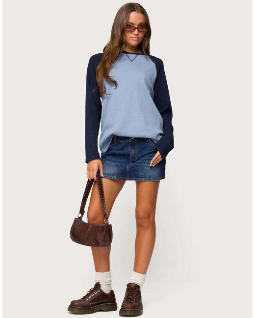 Edikted Blue Me Time Oversized Waffle Top
