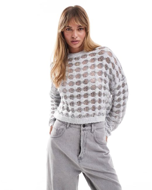 Miss Selfridge Gray Metallic Stripe Jumper