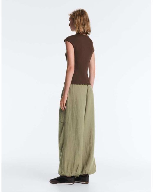 Oysho Brown Short-sleeved Rib Top With Cotton And Modal