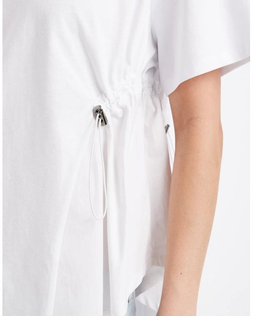 ASOS White Poplin Hybrid Short Sleeve Top With Ruched toggle Detail