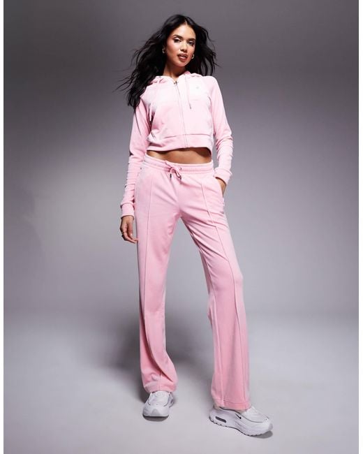 Sweat d'ensemble à capuche en velours avec fermeture éclair et logo à strass Juicy Couture en coloris Pink