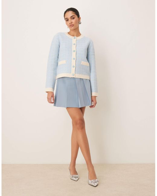 Y.A.S Blue – karierte bouclé-strickjacke