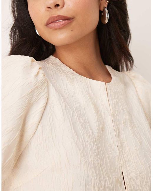 Y.A.S Black Structured Puff Sleeve Jacquard Top
