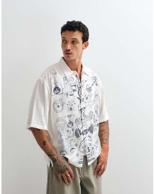 AllSaints White Ignis Short Sleeve Graphic Illustrative Logo Shirt for men