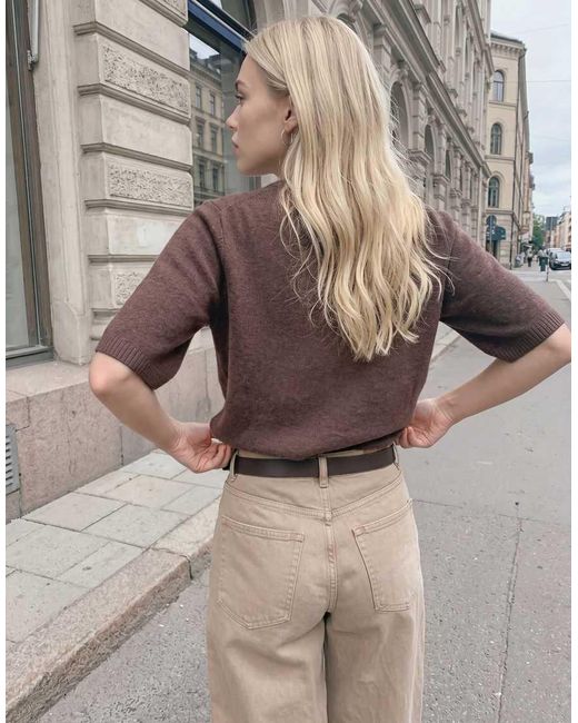 Vero Moda Brown Boxy Fit Soft Knitted Short Sleeve Top