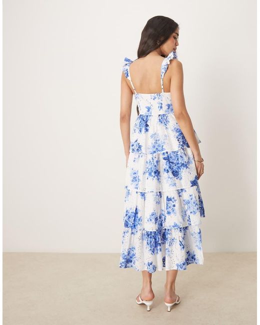 Nobody's Child Blue Rhys Flutter Sleeve Tiered Midi Dress