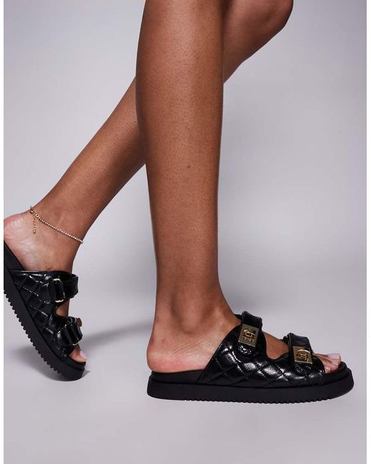 Sandalias Negras Con Hebillas De Cuero Schmna De -Negro Steve Madden de color Black