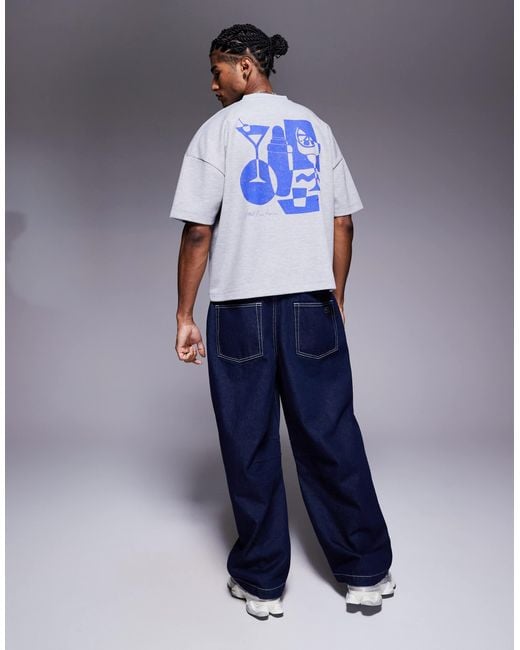 ASOS – kastenförmiges, schweres oversize-t-shirt mit überschnittenen schultern in Blue für Herren