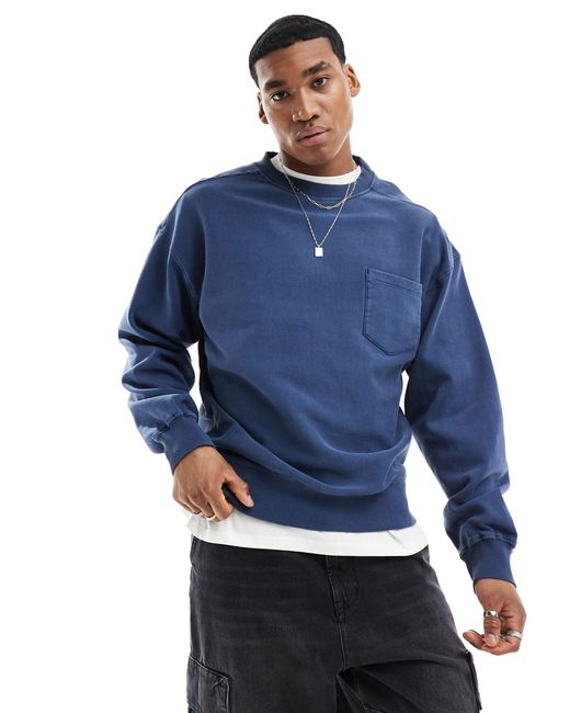 Cotton on - felpa comoda color indaco sovratinta con tasca di Cotton On in Blue da Uomo