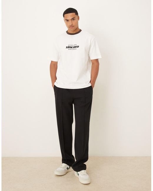 ASOS White Heavyweight Relaxed Ringer T-Shirt With Print for men