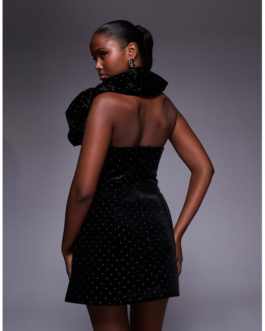 ASOS Black Premium Velvet Embellished Mini Dress With Neck Detail
