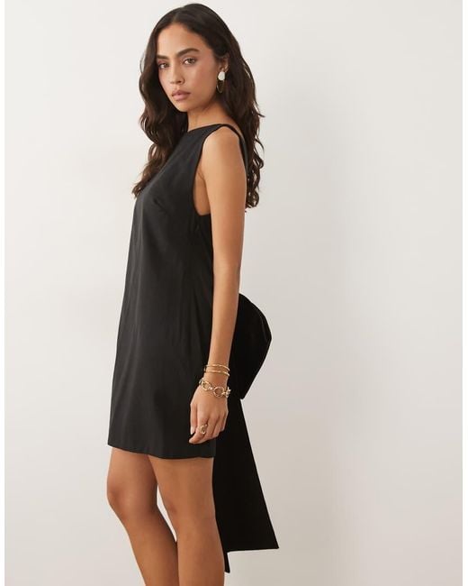 ASOS Natural Slash Neck Shift Mini Dress With Bow Back