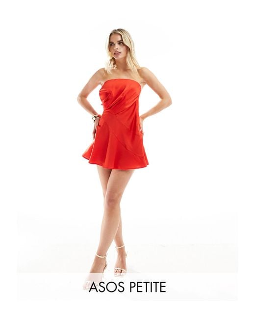 ASOS Red Asos Design Petite Bandeau Asymmetric Bias Satin Mini Dress