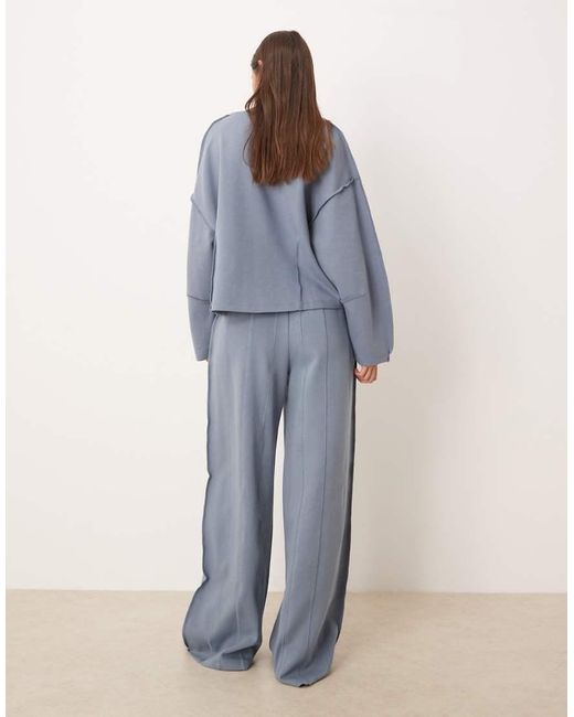 ASOS Blue Interlock Super Wide Leg jogger With Seam Detail