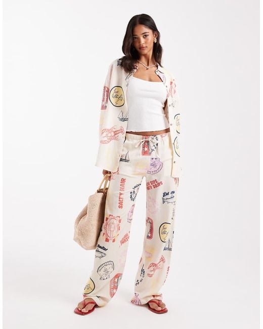 Pull&Bear Natural Printed Summer Trouser Co-ord