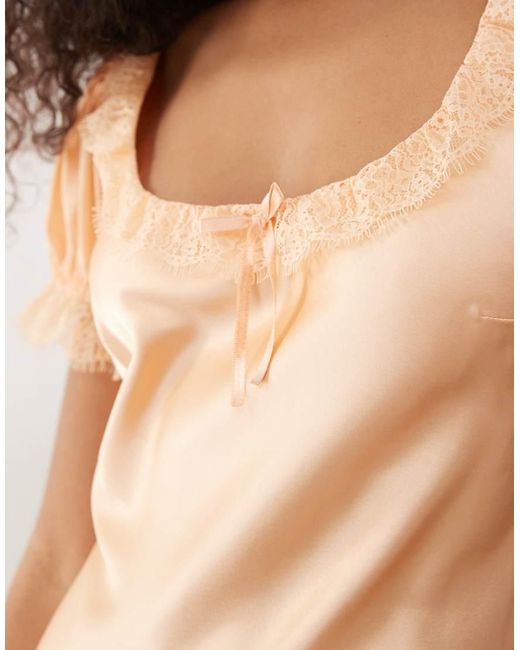 Reclaimed Vintage Natural Mini Tea Dress With Lace Trim And Godets