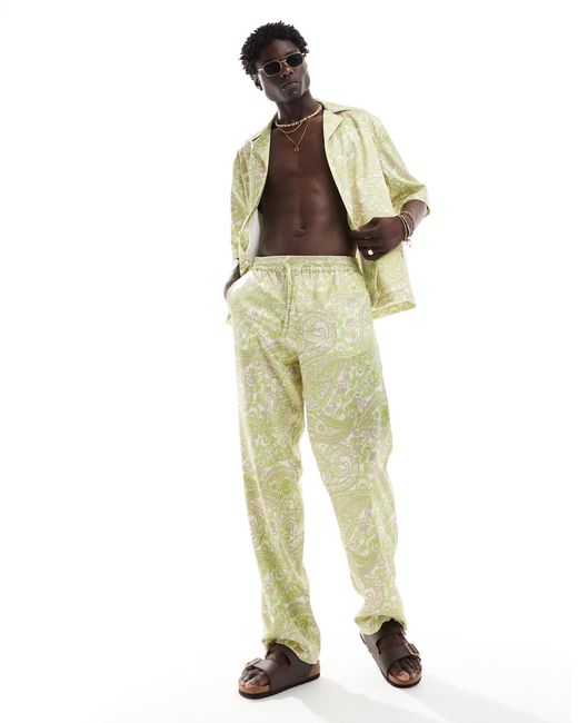 Pantalon ample d ensemble en satin a imprime cachemire et taille elastique ASOS pour homme en coloris Metallise Lyst