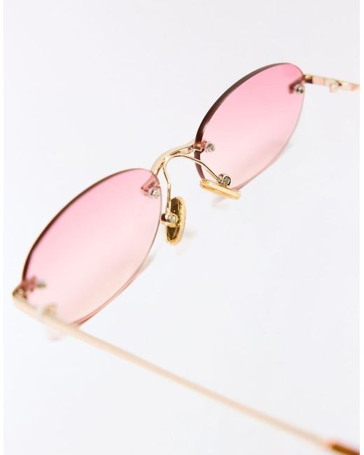 Bershka Brown Rimless Oval Sunglasses