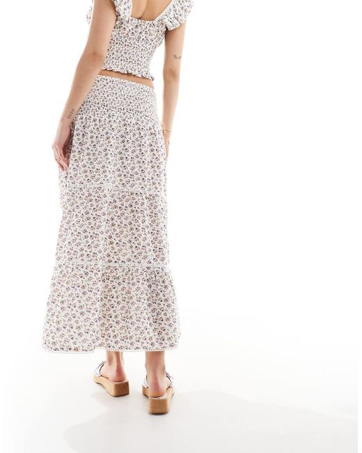 Wednesday's Girl White Chintzy Floral Tiered Midaxi Skirt