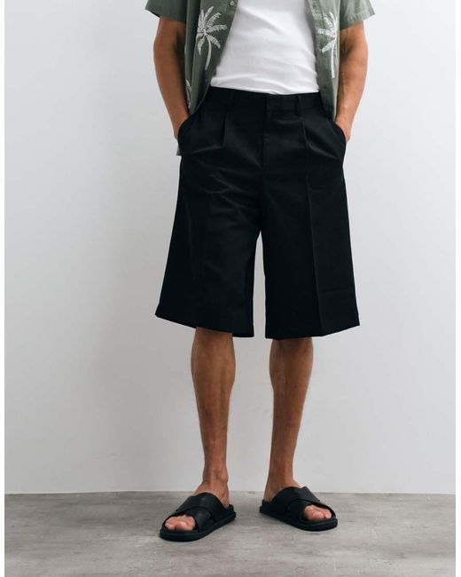 ASOS Black Tailored Pleated Oversized Bermuda Shorts for men