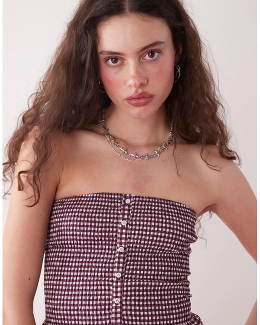 Motel Pink Soter Button Through Gingham Bandeau Top