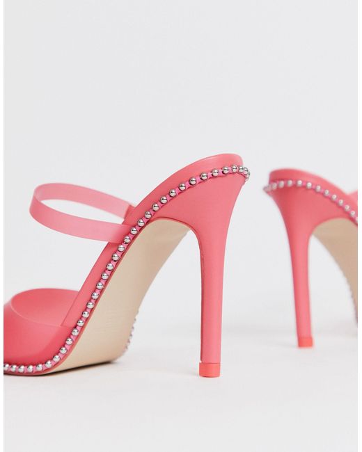 pink heeled mules