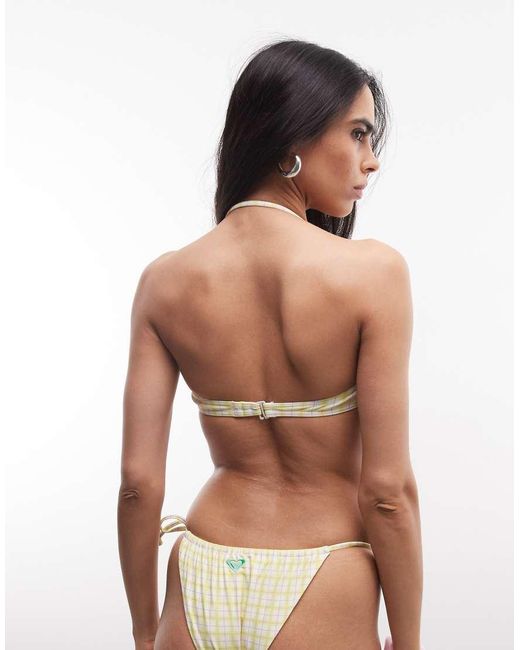 Roxy Brown Check Print Underwire Bikini Top