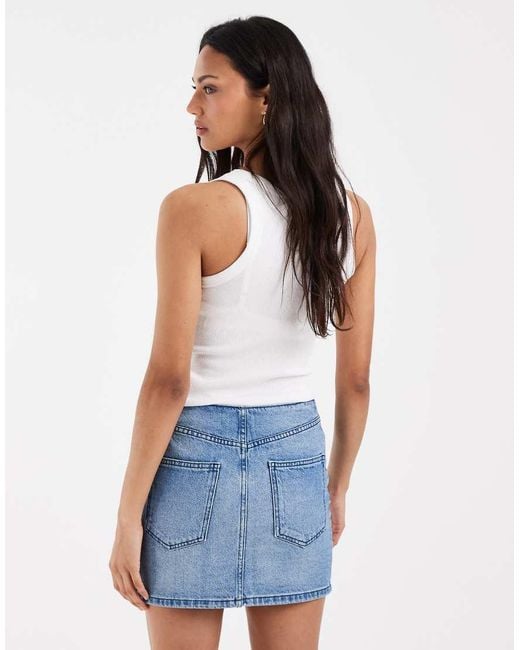 ASOS Blue Denim Low Rise Mini Skirt With No Waistband