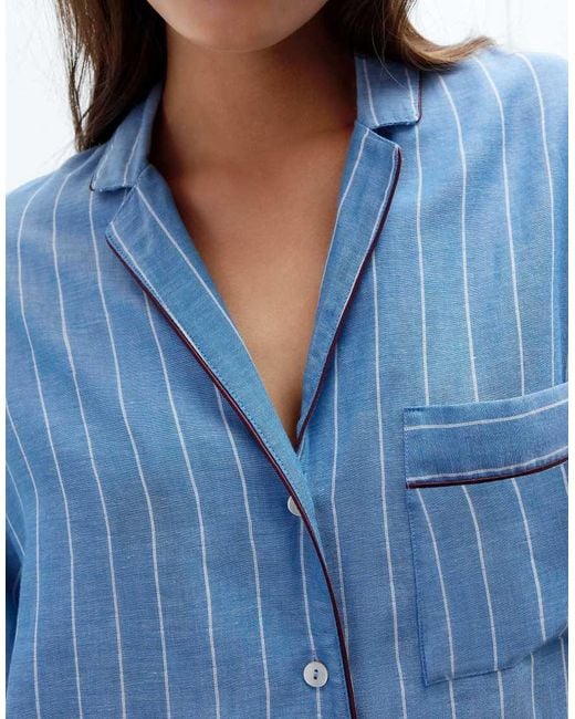 Intimissimi Blue Preppy Stripes Cotton Canvas Shirt