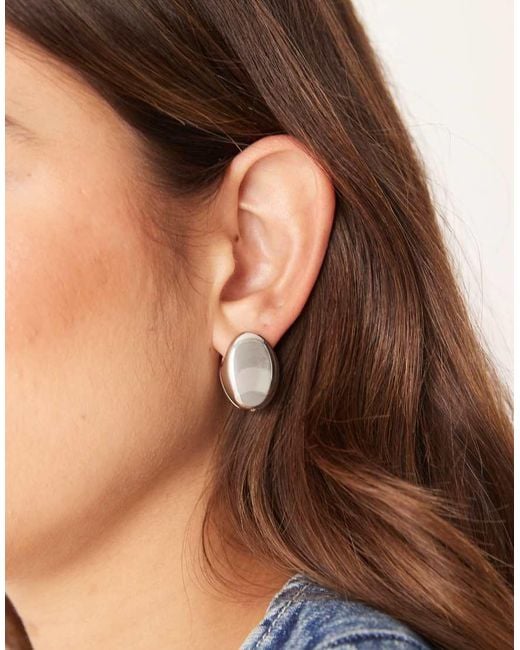 ASOS Brown Clicker Stud Earrings With Clean Oval Design