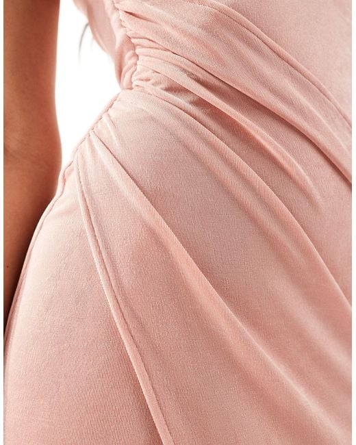 Aria Cove Pink Exclusive Slinky One Shoulder Thigh Split Maxi Dress