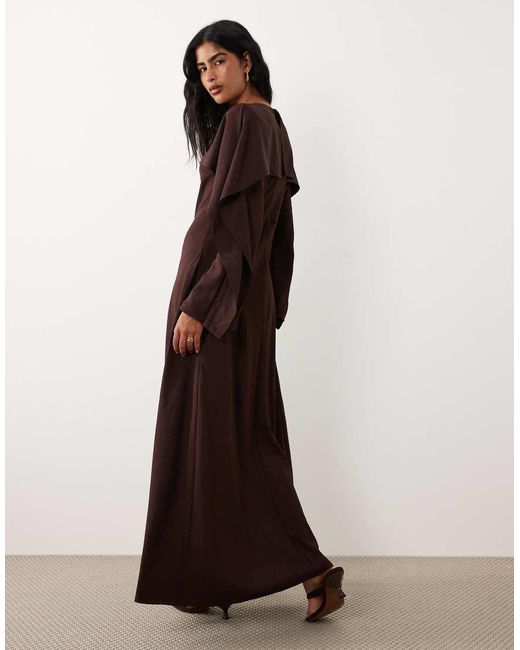 ASOS Brown Godet Maxi Dress With Cape